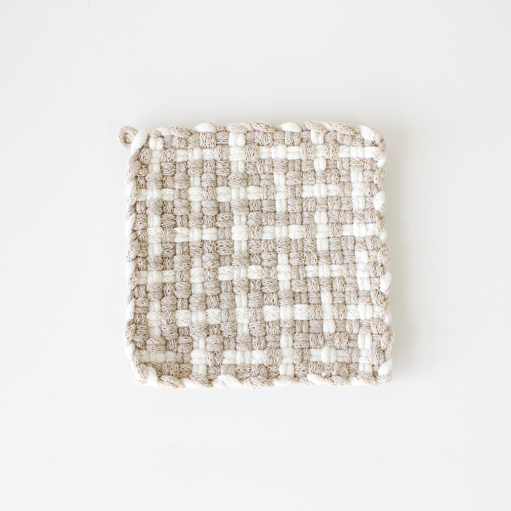 Handwoven Pot Holder - Flax and White